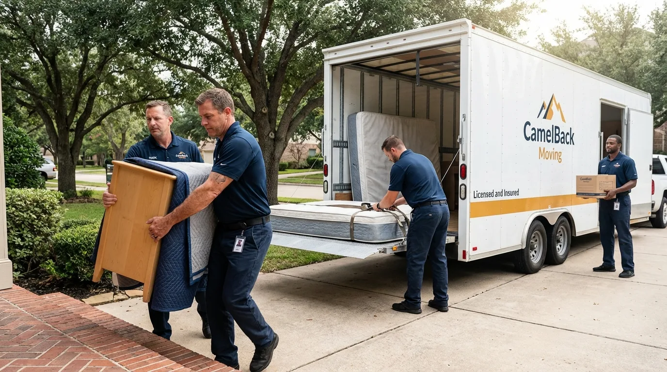 Crew loading residential truck for cross-state move from Charlotte Court House, VA